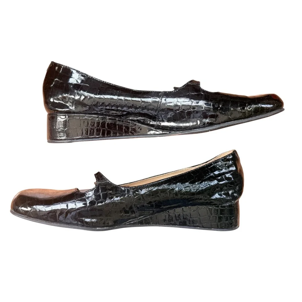 Nordstrom patent leather croc Mary Jane wedges 8 black